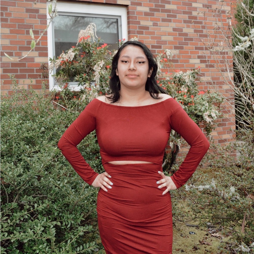 Soft Red Long Sleeve Dress